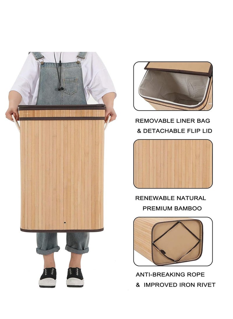 Foldable Laundry Basket,  Bamboo Laundry Bag with Handles, Dirty Clothes Basket for Utility Room, Bedroom, Living Room(Beige)