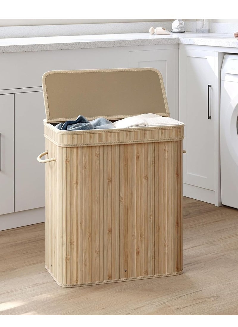 Foldable Laundry Basket,  Bamboo Laundry Bag with Handles, Dirty Clothes Basket for Utility Room, Bedroom, Living Room(Beige)
