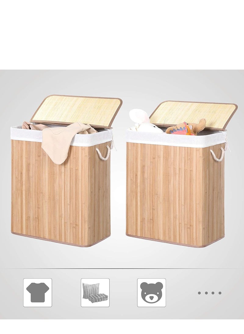 Foldable Laundry Basket,  Bamboo Laundry Bag with Handles, Dirty Clothes Basket for Utility Room, Bedroom, Living Room(Beige)