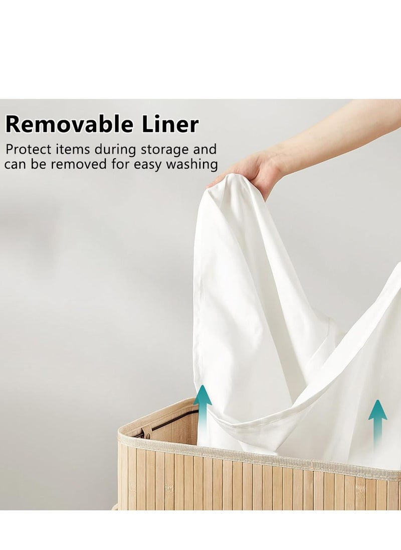 Foldable Laundry Basket,  Bamboo Laundry Bag with Handles, Dirty Clothes Basket for Utility Room, Bedroom, Living Room(Beige)