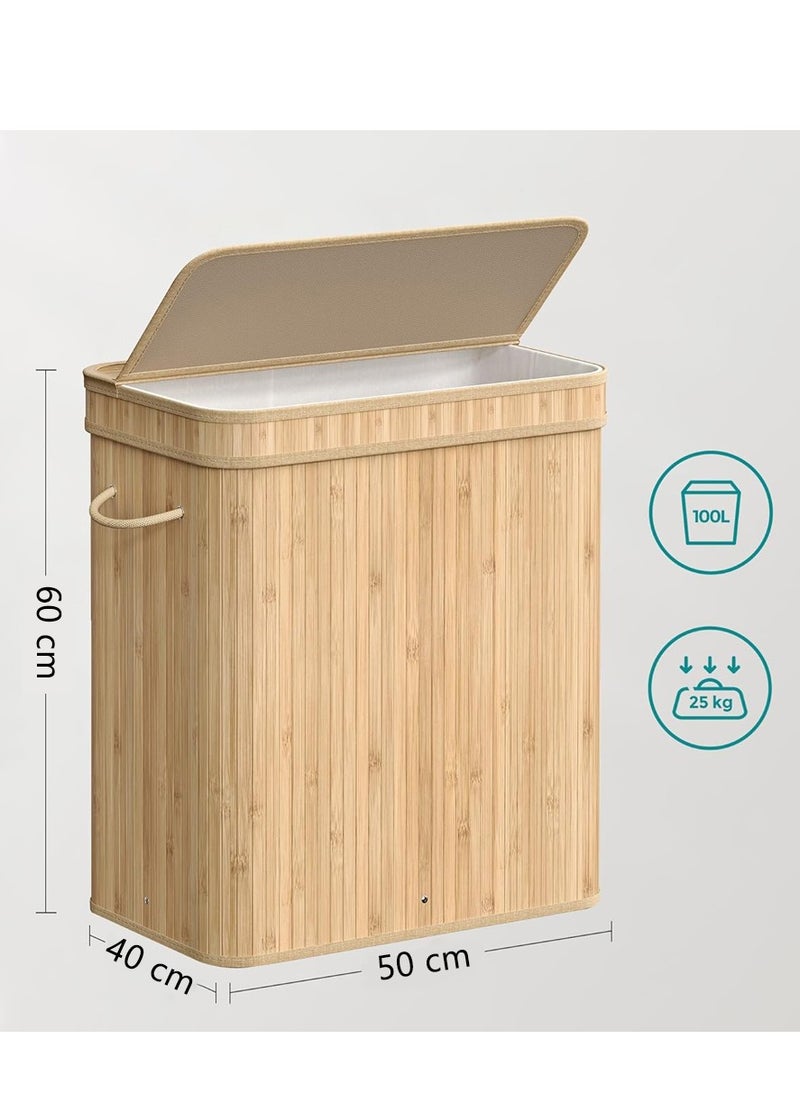 Foldable Laundry Basket,  Bamboo Laundry Bag with Handles, Dirty Clothes Basket for Utility Room, Bedroom, Living Room(Beige)