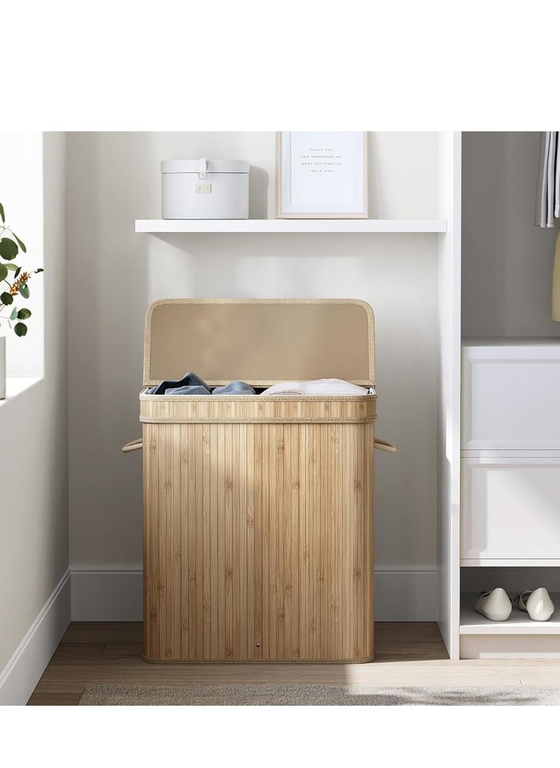 Foldable Laundry Basket,  Bamboo Laundry Bag with Handles, Dirty Clothes Basket for Utility Room, Bedroom, Living Room(Beige)