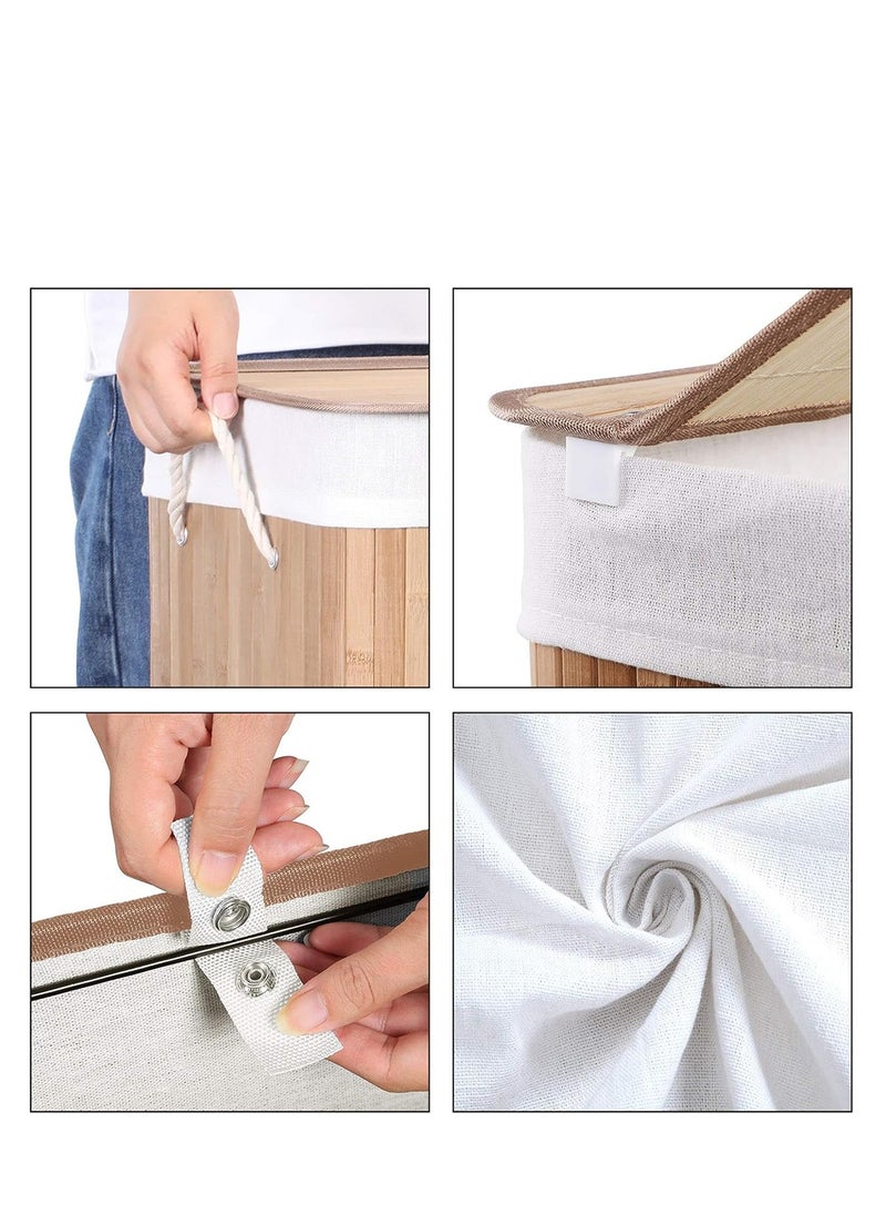 Foldable Laundry Basket,  Bamboo Laundry Bag with Handles, Dirty Clothes Basket for Utility Room, Bedroom, Living Room(Beige)