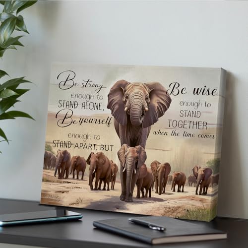 QPVXSST Inspirational Elephant Canvas Wall Art Be Strong African Elephants Print Poster Framed Painting Artwork for Home Bedroom Living Room Wall Decoration 8x10 Inch - Image 3
