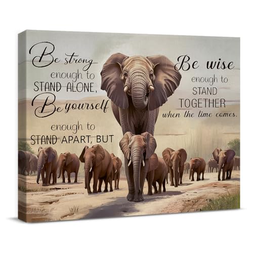 QPVXSST Inspirational Elephant Canvas Wall Art Be Strong African Elephants Print Poster Framed Painting Artwork for Home Bedroom Living Room Wall Decoration 8x10 Inch - Image 1
