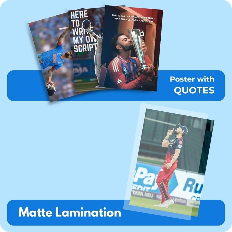 auraposter Virat Kohli Poster (Set of 48) | King of Cricket Virat Posters (15 x10 cm) | Wall, Bedroom, Living room | Cricket Posters | World Cup | RCB | Glue Dots Included - Image 4
