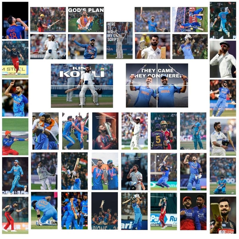 auraposter Virat Kohli Poster (Set of 48) | King of Cricket Virat Posters (15 x10 cm) | Wall, Bedroom, Living room | Cricket Posters | World Cup | RCB | Glue Dots Included - Image 1