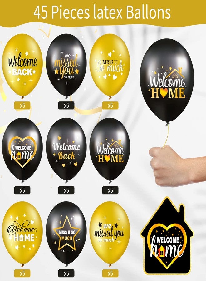 Harrycle 45 Pcs Welcome Home Balloon Decoration 12 Inch Black and Gold We Missed You So Much Balloon for Family Gathering Housewarming Reunion Army Theme Home Deployment Return Party - Image 2