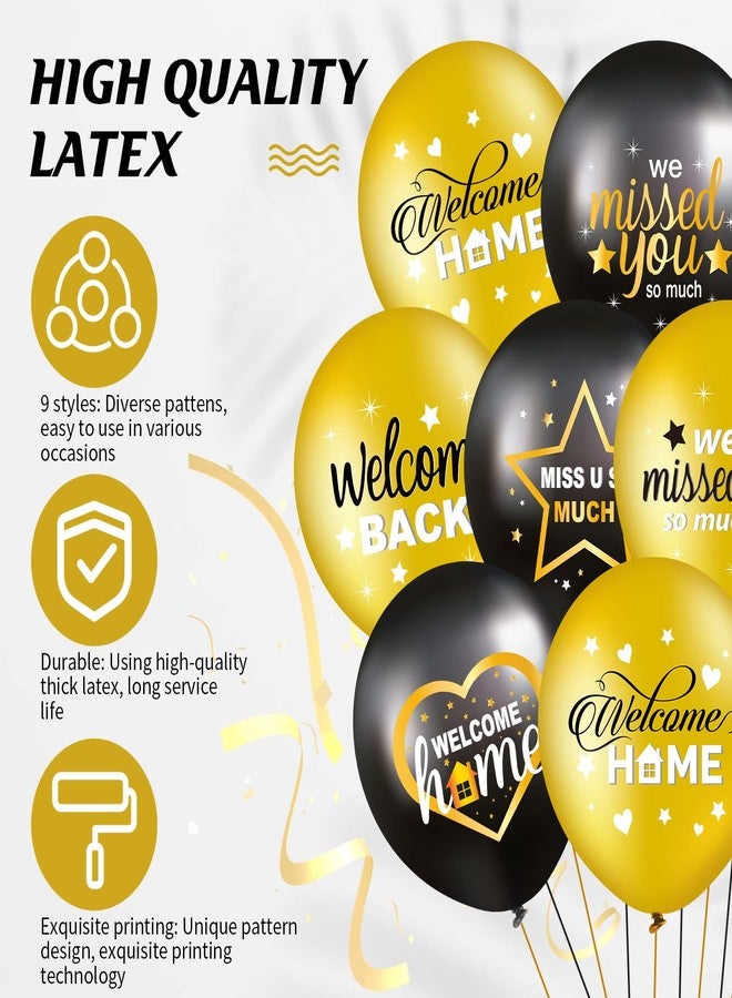 Harrycle 45 Pcs Welcome Home Balloon Decoration 12 Inch Black and Gold We Missed You So Much Balloon for Family Gathering Housewarming Reunion Army Theme Home Deployment Return Party - Image 3
