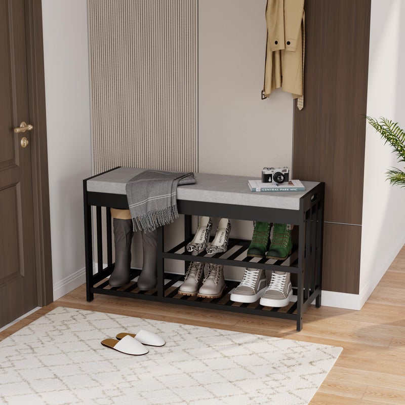 APRTAT 3-Tier Bamboo Shoe Rack Bench, Shoe Storage Organizer Bench, Entryway Benchs, Shoes Rack for Front Door Entrance, Entryway Bathroom Bedroom - Image 1