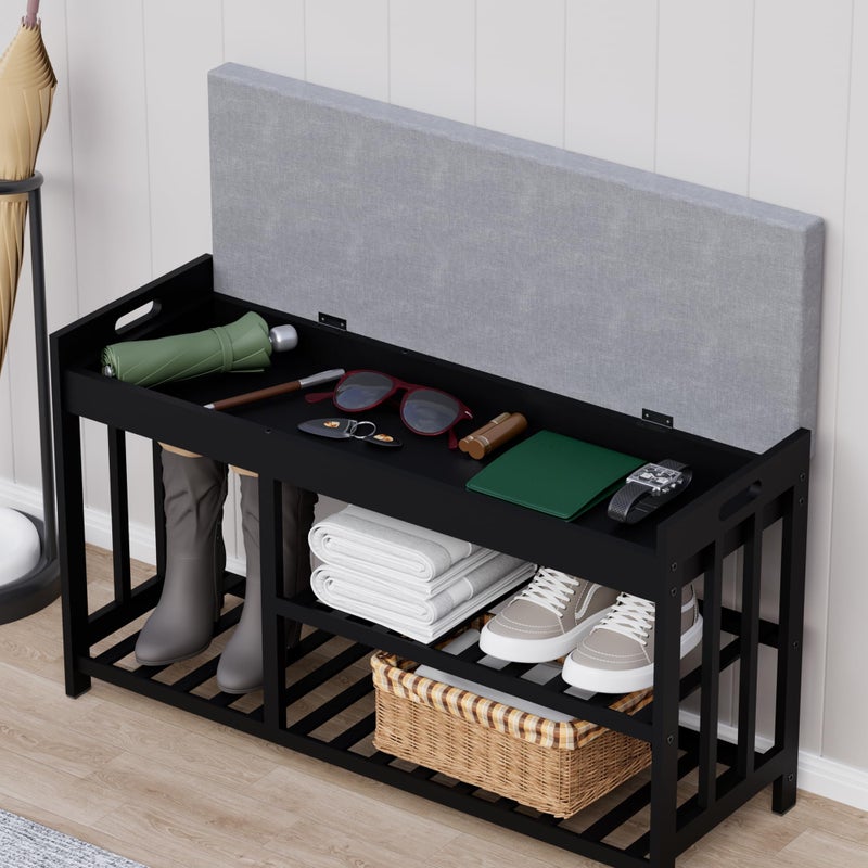 APRTAT 3-Tier Bamboo Shoe Rack Bench, Shoe Storage Organizer Bench, Entryway Benchs, Shoes Rack for Front Door Entrance, Entryway Bathroom Bedroom - Image 2