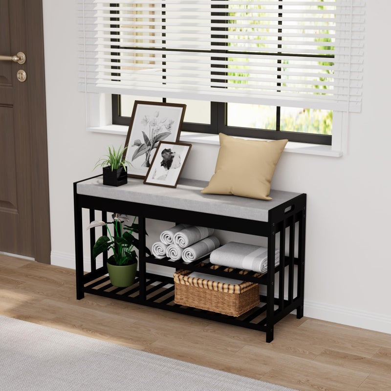 APRTAT 3-Tier Bamboo Shoe Rack Bench, Shoe Storage Organizer Bench, Entryway Benchs, Shoes Rack for Front Door Entrance, Entryway Bathroom Bedroom - Image 4
