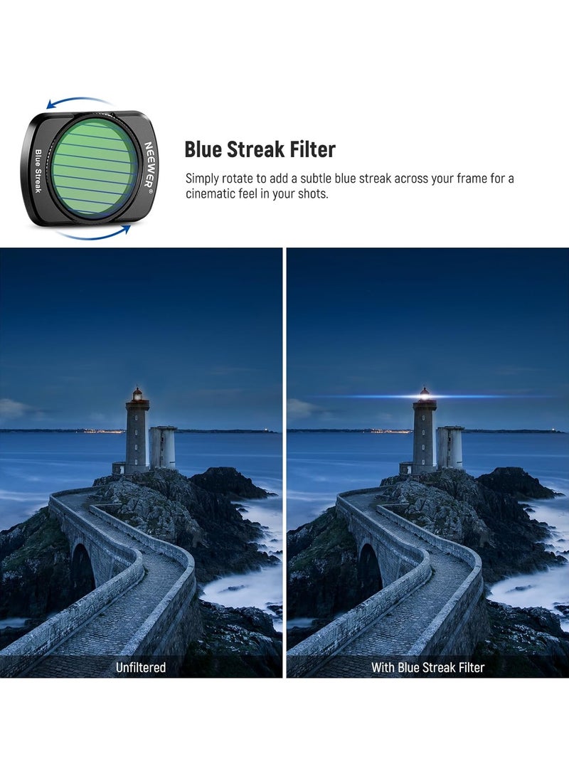 Neewer Magnetic Effect Filter Set Compatible with DJI OSMO Pocket 3 Creator Combo Accessories, 4 Pack 8X Star/Blue Streak Anamorphic/Light Pollution Reduction/Black Diffusion 1/4 Mist Filters  - Image 4