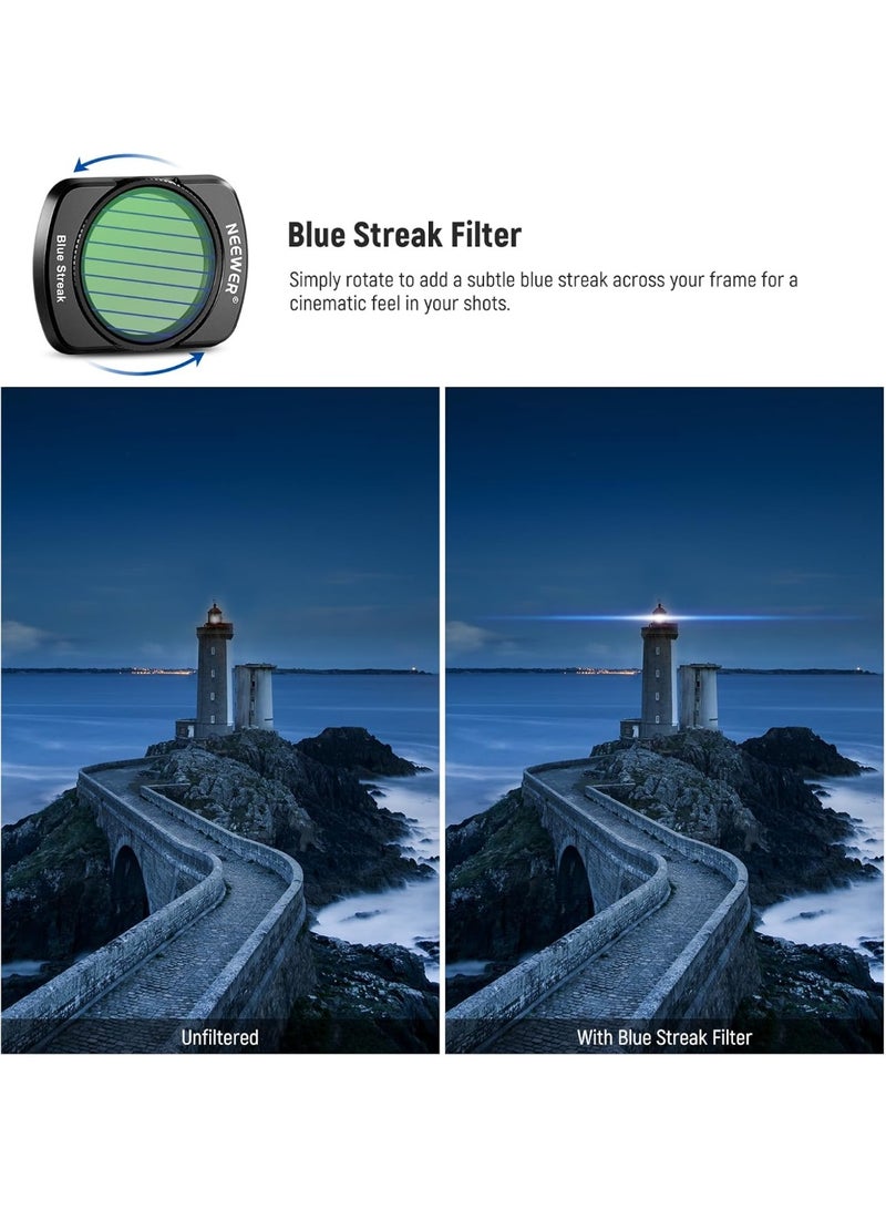 Neewer Magnetic Effect Filter Set Compatible with DJI OSMO Pocket 3 Creator Combo Accessories, 4 Pack 8X Star/Blue Streak Anamorphic/Light Pollution Reduction/Black Diffusion 1/4 Mist Filters - Image 5