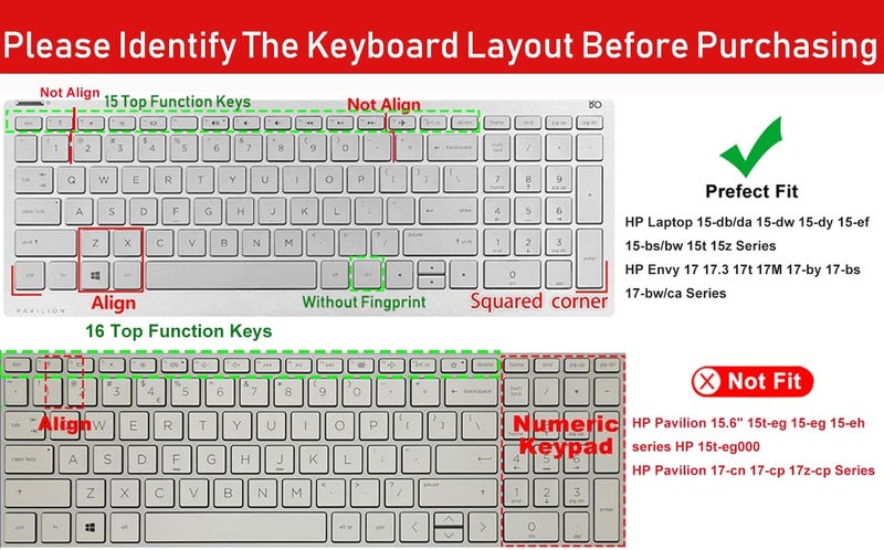 imComor Keyboard Cover Skin for HP Laptop 15-db 15-dw 15-dy 15-da 15-bs/bw 15-ef 15t 15z 15.6" 15-db0011dx 15-dy1043dx/dy1051wm 15-dw0037wm/dw1083wm 15-ef1001ds/1023dx,HP 17-by/bs/ca 17.3 Keyboard Protector - Image 2