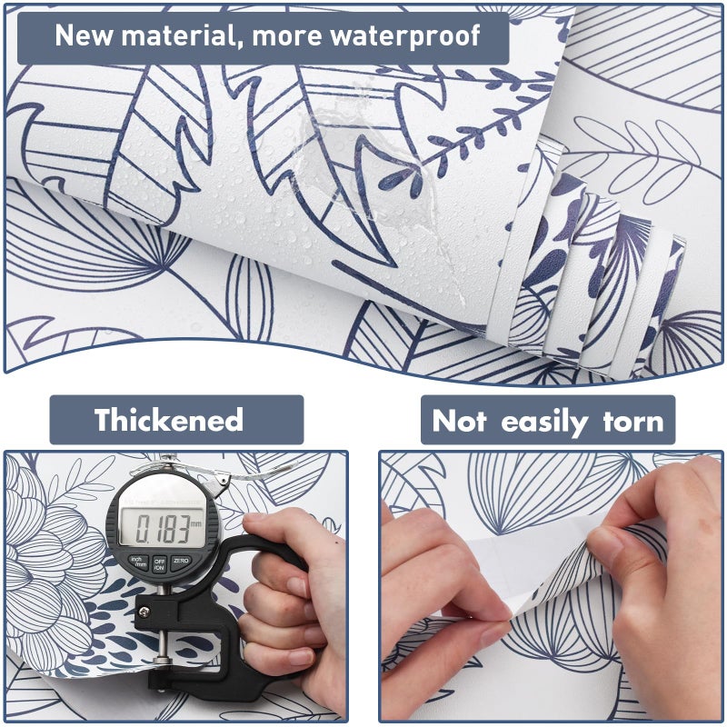 MelunMer Navy Blue Peel and Stick Wallpaper for Bathroom Boho Vintage Floral Leaf Contact Paper for Cabinets and Drawers Laundry Room Wallpaper Stick and Peel,Removable,Waterproof 78.8inL17.3inW - Image 3