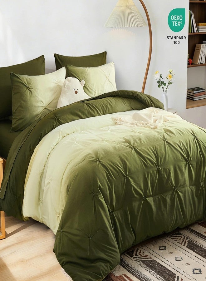 Dinjoy Ombre Comforter Set Queen Size, 7-Piece Bed in a Bag for All Season, Pintuck Colorful Rainbow Bedding Sets with Comforter, Flat Sheet, Fitted Sheet and Pillowcases & Shams, Green - Image 5