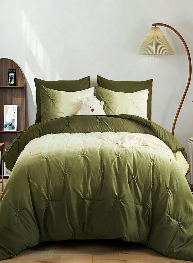 Dinjoy Ombre Comforter Set Queen Size, 7-Piece Bed in a Bag for All Season, Pintuck Colorful Rainbow Bedding Sets with Comforter, Flat Sheet, Fitted Sheet and Pillowcases & Shams, Green - Image 4