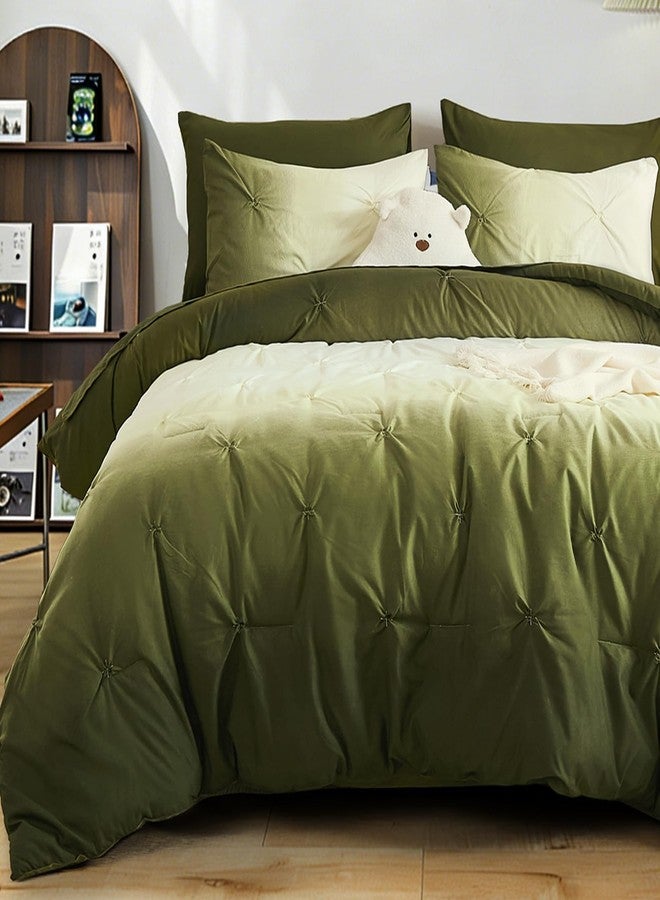 Dinjoy Ombre Comforter Set Queen Size, 7-Piece Bed in a Bag for All Season, Pintuck Colorful Rainbow Bedding Sets with Comforter, Flat Sheet, Fitted Sheet and Pillowcases & Shams, Green - Image 2