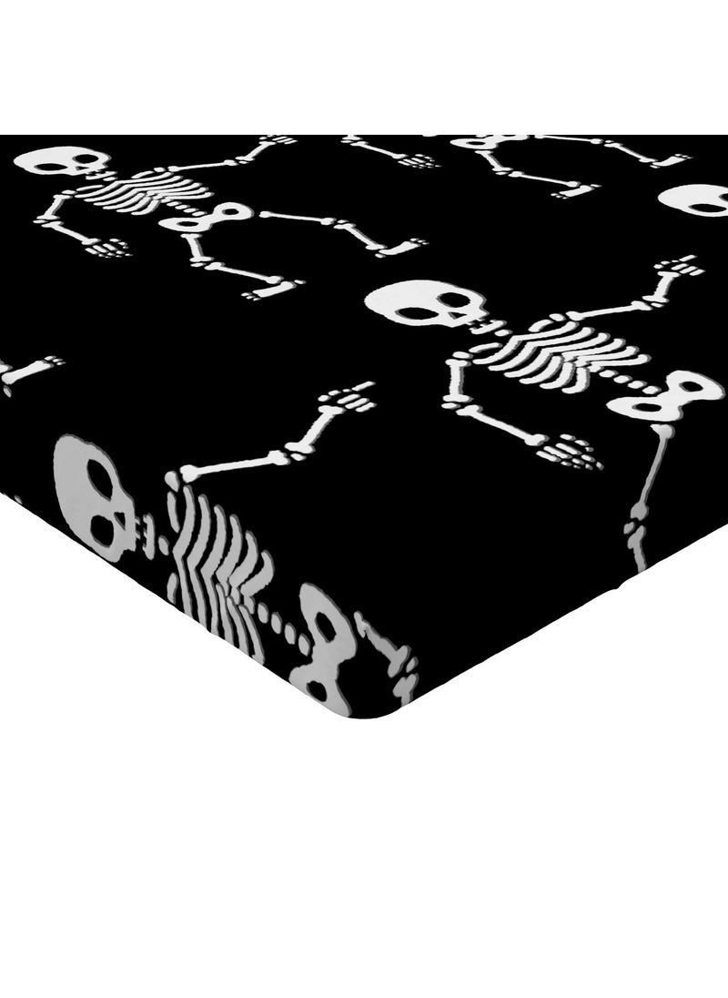Ambesonne Ambesonne Skeleton Fitted Sheet  Simple Monochrome Pattern of Pointing Funny Spooky Halloween  Bed Cover with All-Round Elastic Deep Pocket for Comfort  Twin Size  Charcoal Grey and White  - Image 2