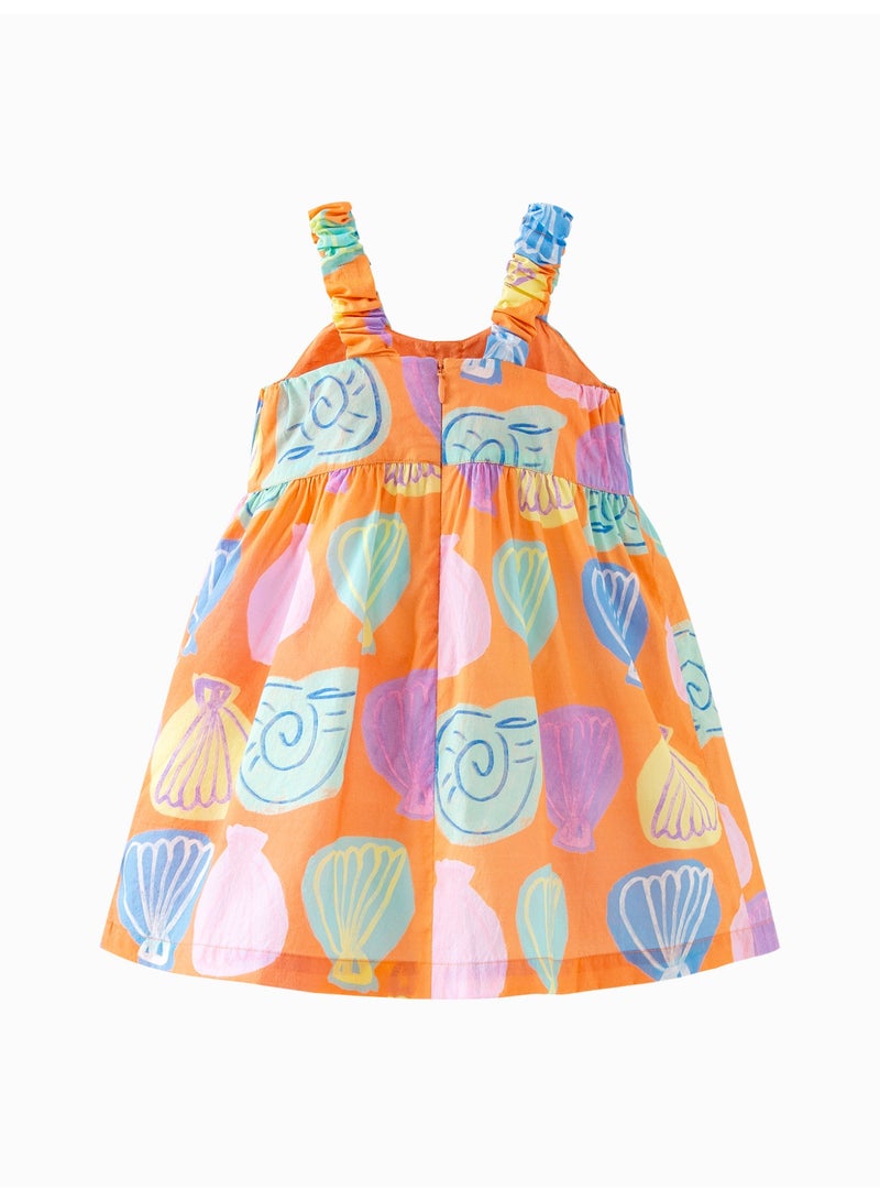 mini bala Girls Vibrant Sleeveless Dress, Soft Breathable Cotton Fabric, Ruffled Straps, Decorative Button Front, Zipper Back, Perfect for Beach Days, Summer Festivals and Casual Outings Children's Dress - Image 5