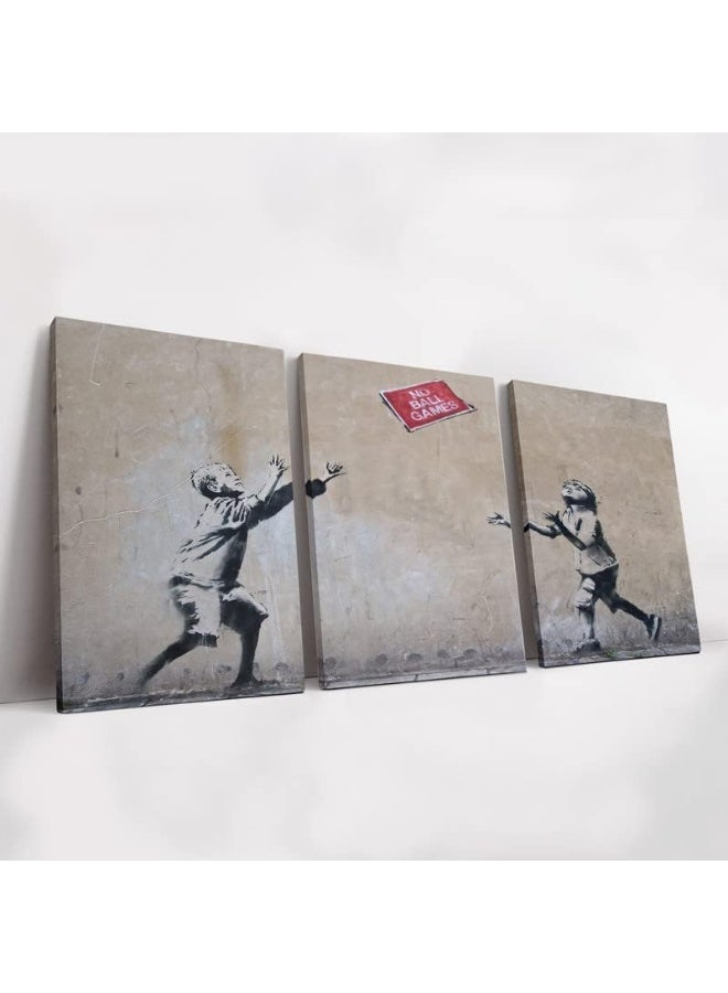 KAWAHONE Abstract Canvas Wall Art-Banksy Wall Art-Banksy No Ball Games Graffiti & Street Art Urban for Living Room, Bedroom, Office-24x36 Inchx3pcs - Image 1