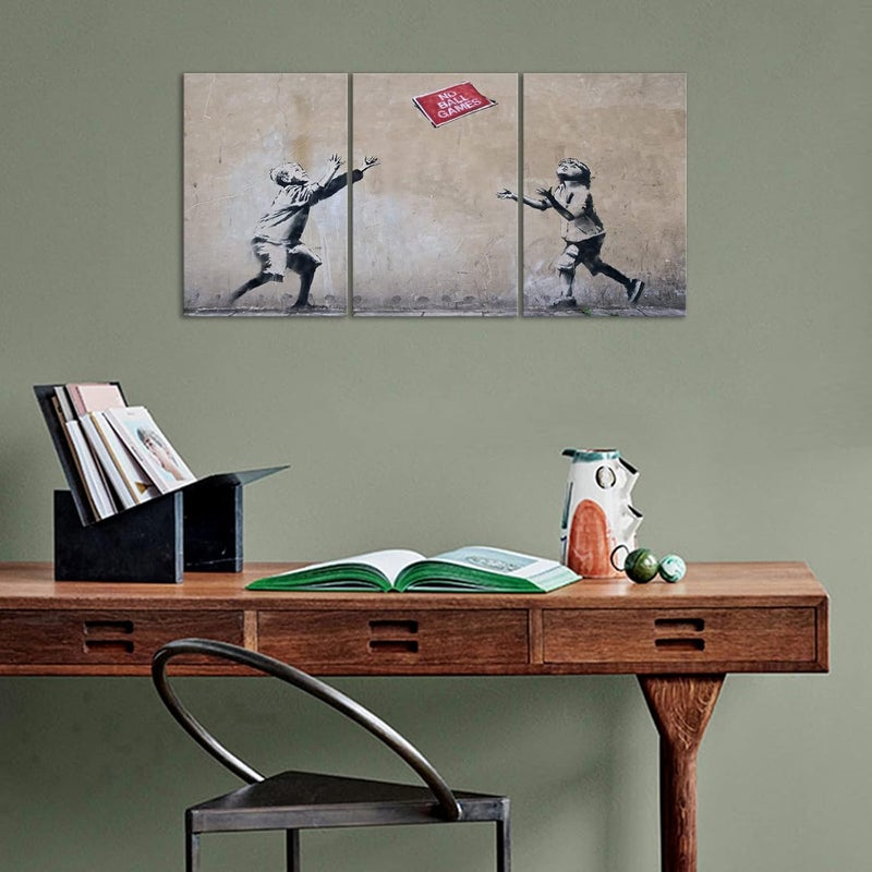 KAWAHONE Abstract Canvas Wall Art-Banksy Wall Art-Banksy No Ball Games Graffiti & Street Art Urban for Living Room, Bedroom, Office-24x36 Inchx3pcs - Image 5