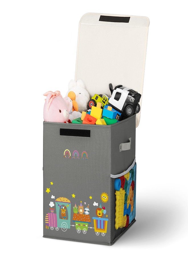 ADEHMDA 40L Large Toy Storage Box with Lid, Large Toy Box Chest for Kids, Girls and Boys, Nursery Room and Living Room, 13"x13" x16" (grey-train) - Image 1
