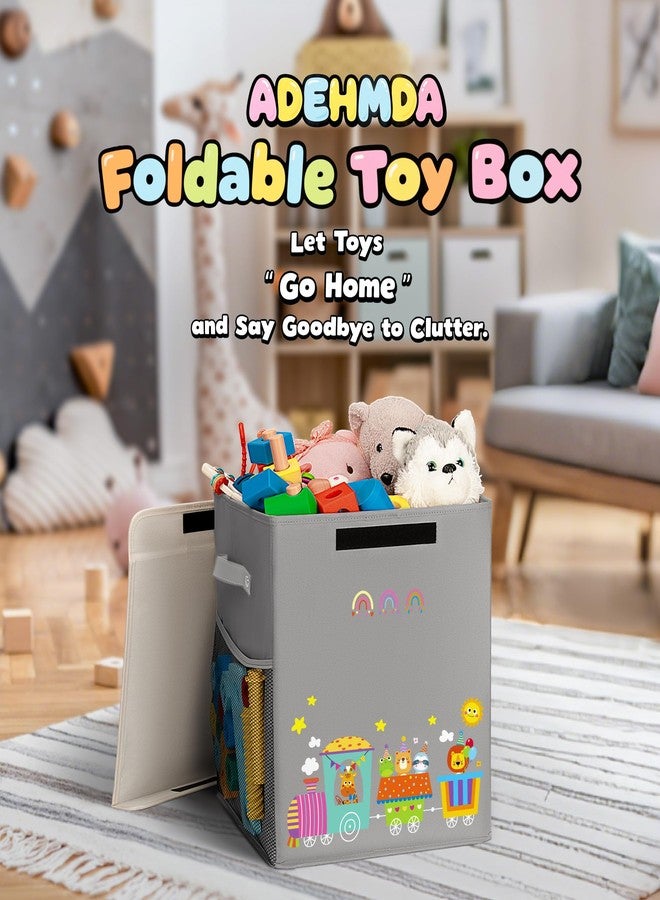 ADEHMDA 40L Large Toy Storage Box with Lid, Large Toy Box Chest for Kids, Girls and Boys, Nursery Room and Living Room, 13"x13" x16" (grey-train) - Image 4