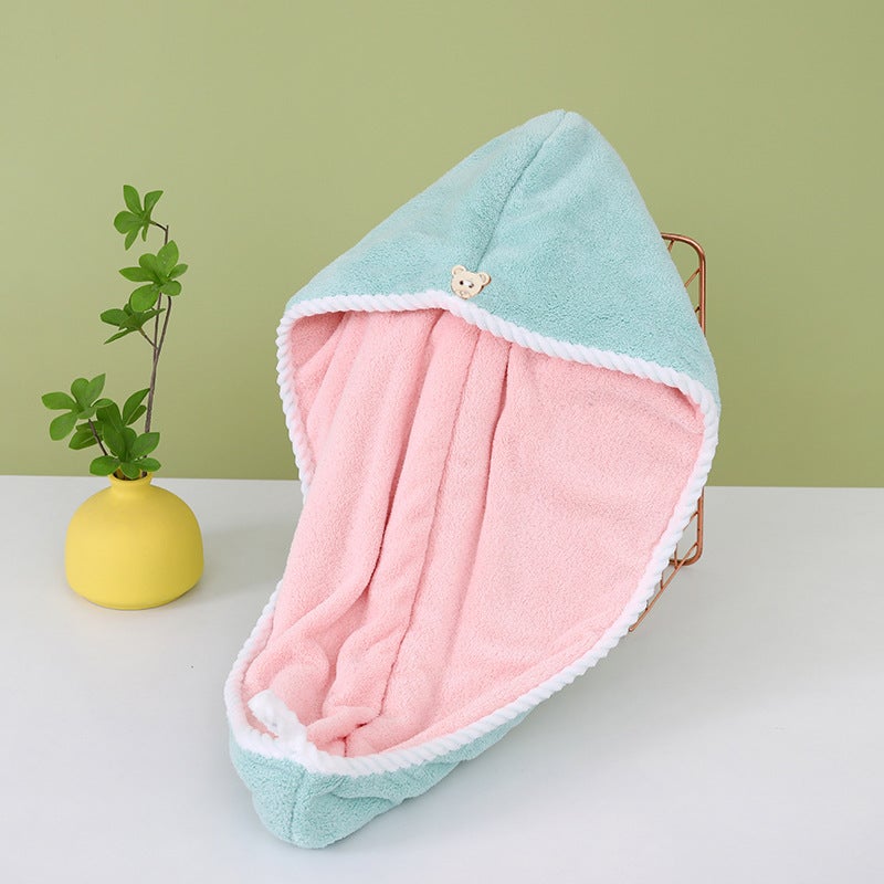 Generic Womens hair-drying cap new double-piece super absorbent lint-free shower cap student shampoo hair-drying towel quick-drying double layer Green Pink
