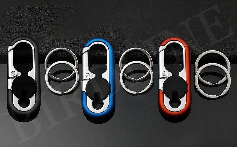 BIRDLINE Multifunction Keychain 5 IN 1 Heavy Duty Dual Metal Ring, Bottle Opener, Mobile Phone Holder, 360° Rotate Spinner - Outdoor Carabiner Portable Key-chain For Bike & Car. - Image 3