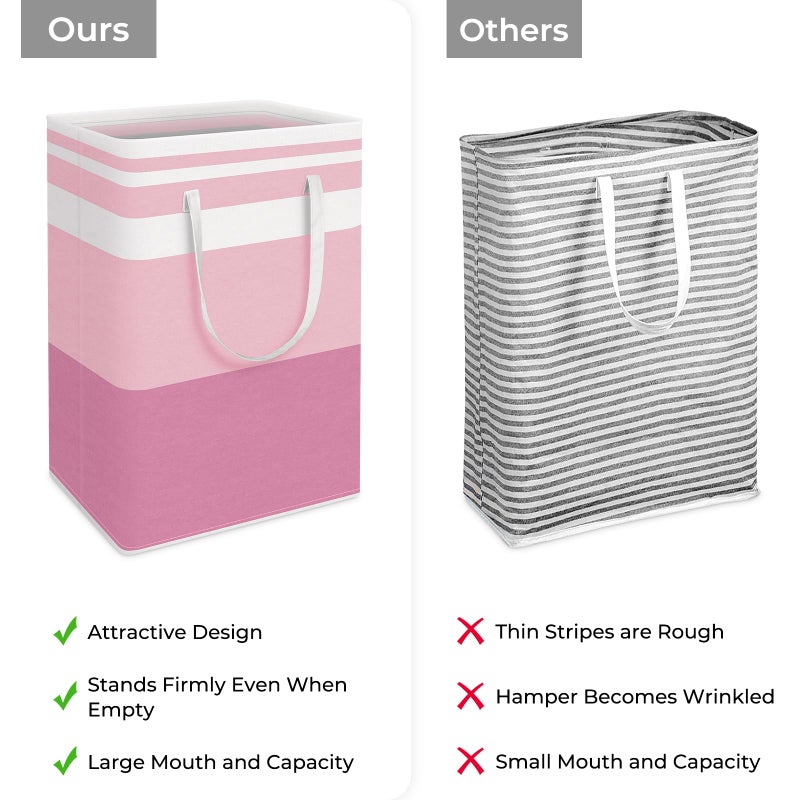HomeHacks 2 Pack Large Laundry Baskets, Waterproof, Freestanding Laundry Hampers, Collapsible Clothes Hamper with Reinforced Handles in Laundry, College Dorm, Bathroom, Bedroom (Blue+Pink, 75Lx2) - Image 3