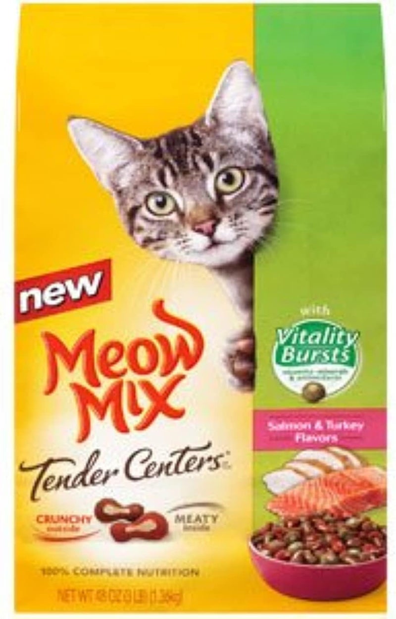 Meow Mix Tender Centers with Vitality Burst Cat Food, Salmon & Turkey Flavors, 1.36kg - Image 1