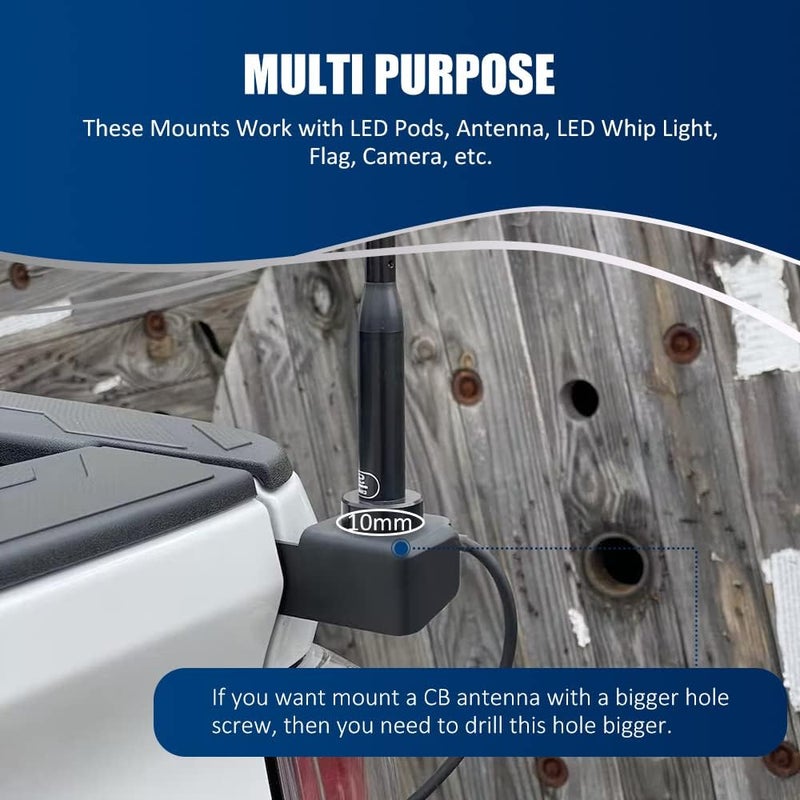 NORTHYUN Tacoma Tailgate Pods Mount CB Antenna Led Whip Light Mounting Bracket Flag Holder Compatible with 3rd Gen Toyota Tacoma 2016+ Passenger Side - Image 3