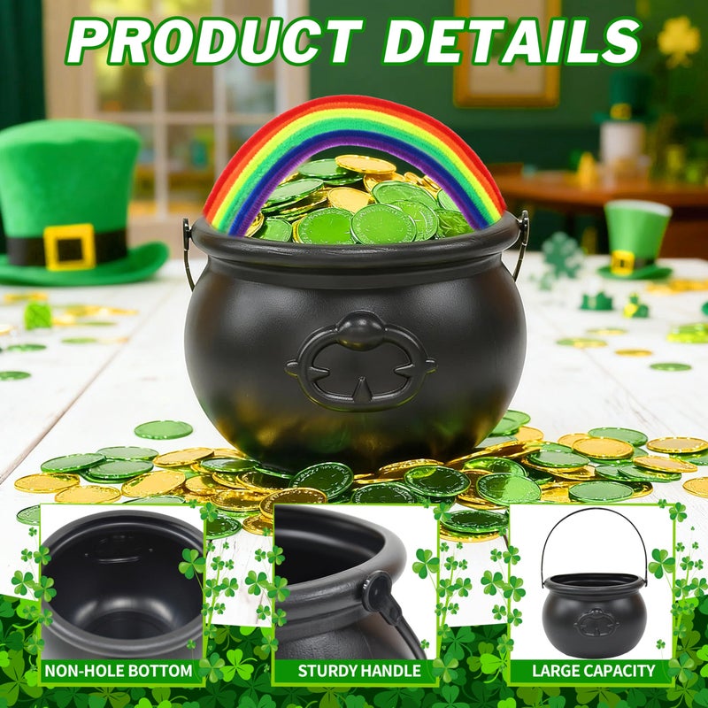 Seifar 329 Pcs St. Patrick's Day Cauldron Kettle Set, Shamrock Gem Plastic Coins Beaded Necklaces Pipe Cleaner Shamrock Garlands for St Patricks Day Decorations Party Favor Table Decor Centerpiece - Image 3