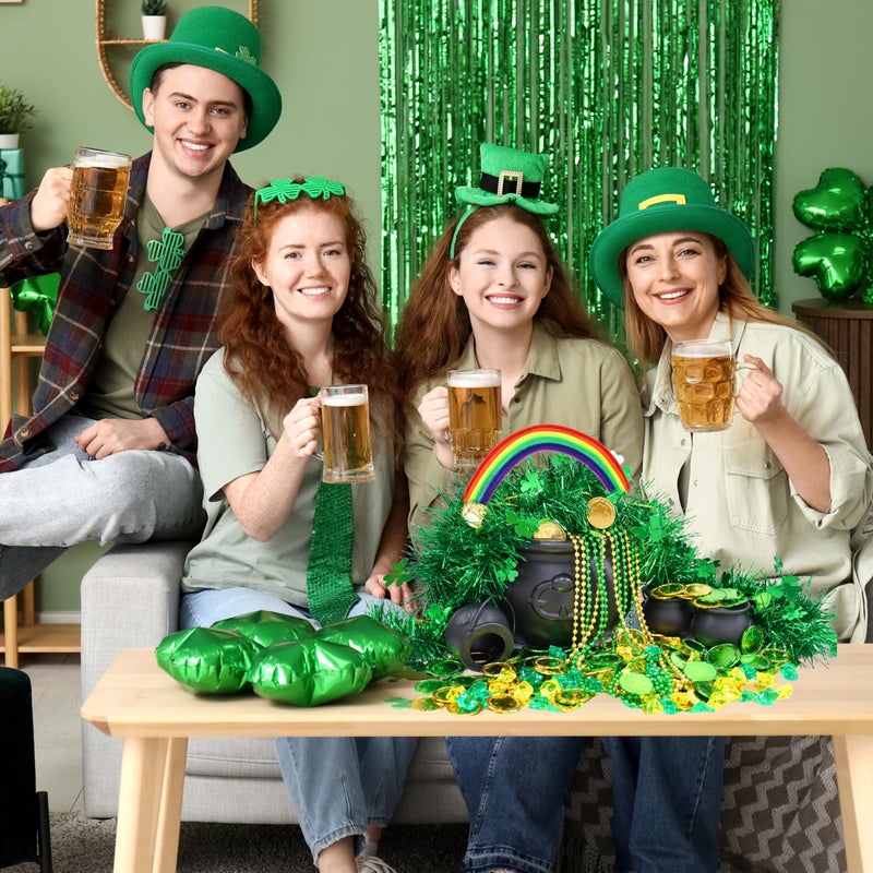 Seifar 329 Pcs St. Patrick's Day Cauldron Kettle Set, Shamrock Gem Plastic Coins Beaded Necklaces Pipe Cleaner Shamrock Garlands for St Patricks Day Decorations Party Favor Table Decor Centerpiece - Image 4