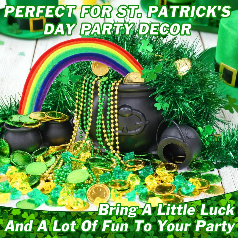 Seifar 329 Pcs St. Patrick's Day Cauldron Kettle Set, Shamrock Gem Plastic Coins Beaded Necklaces Pipe Cleaner Shamrock Garlands for St Patricks Day Decorations Party Favor Table Decor Centerpiece - Image 5