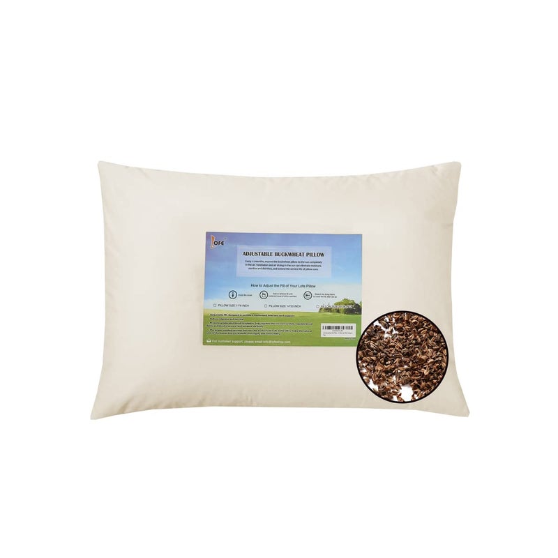 LOFE Organic Buckwheat Pillow for Sleeping with Organic Cotton Pillowcase - 20''x26'' Adjustable Pillow, Breathable for Cool Sleep, Cervical Support for Back and Side Sleeper(Tartary Buckwheat Hulls) - Image 1