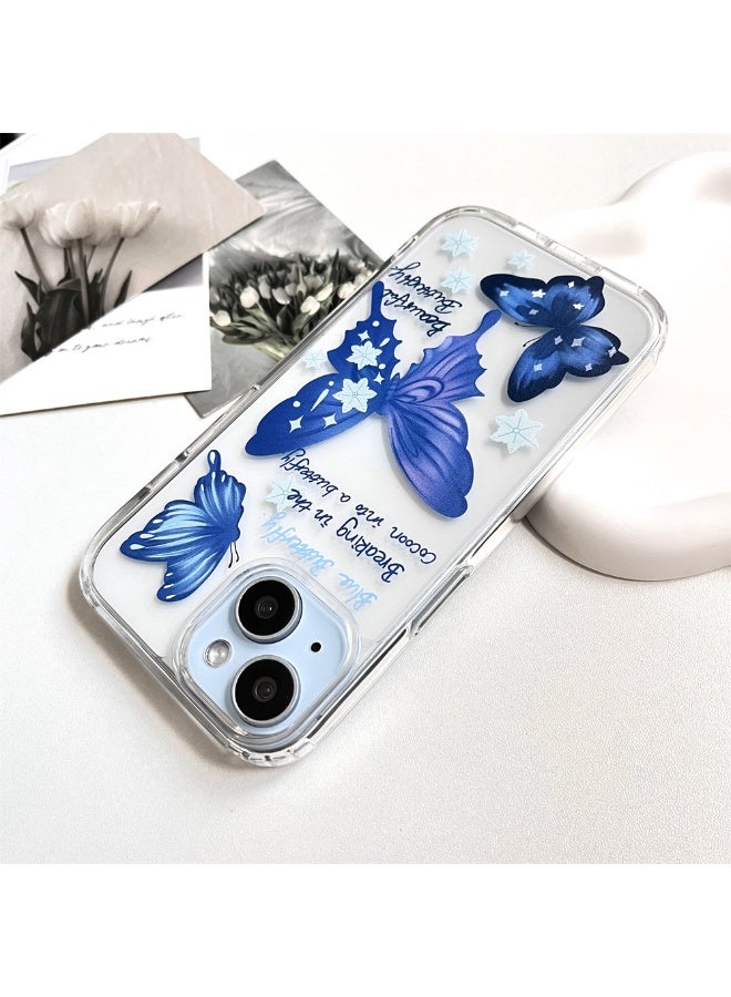 NIBEMINENT Blue Butterfly In English Protective TPU Case Cover For iPhone 16 Pro Clear - Image 1