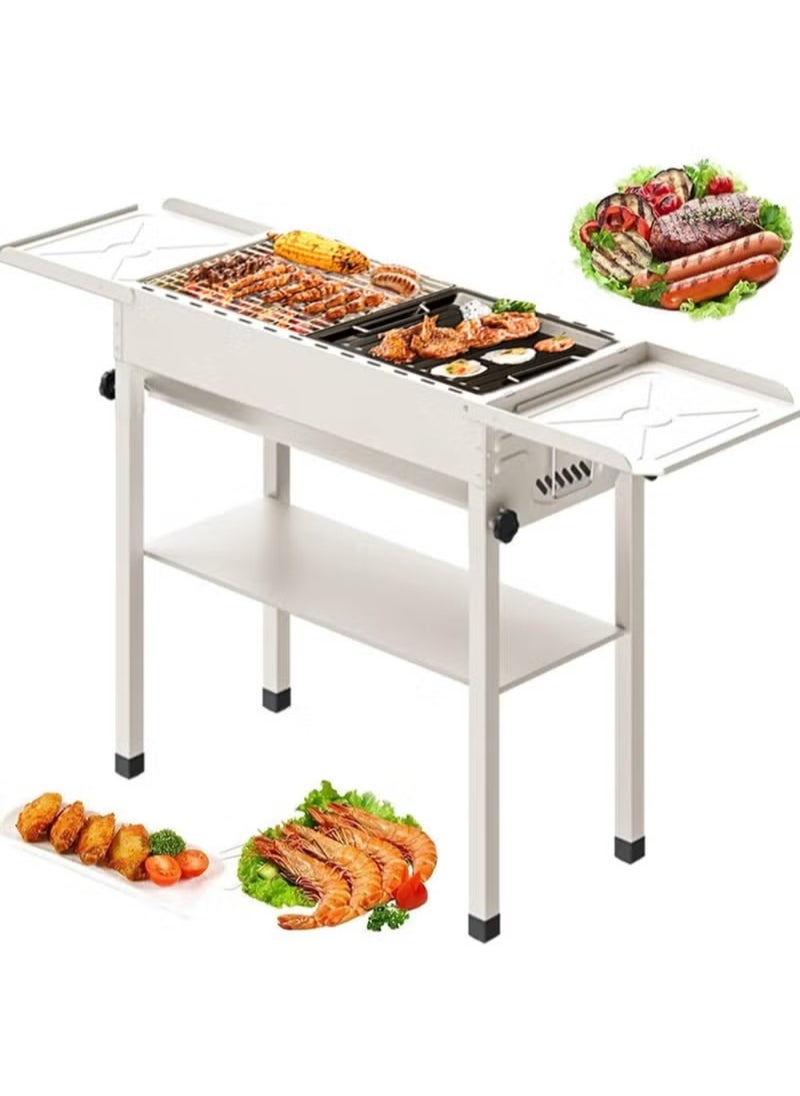 XiuWoo Charcoal Grills Folded Camping Barbecue Grill BBQ Barbecue Stove Carbon Grill Barbecue Utensils for Garden Backyard Party Picnic Camping Outdoor Cooking Suit for 5-15 Person White 