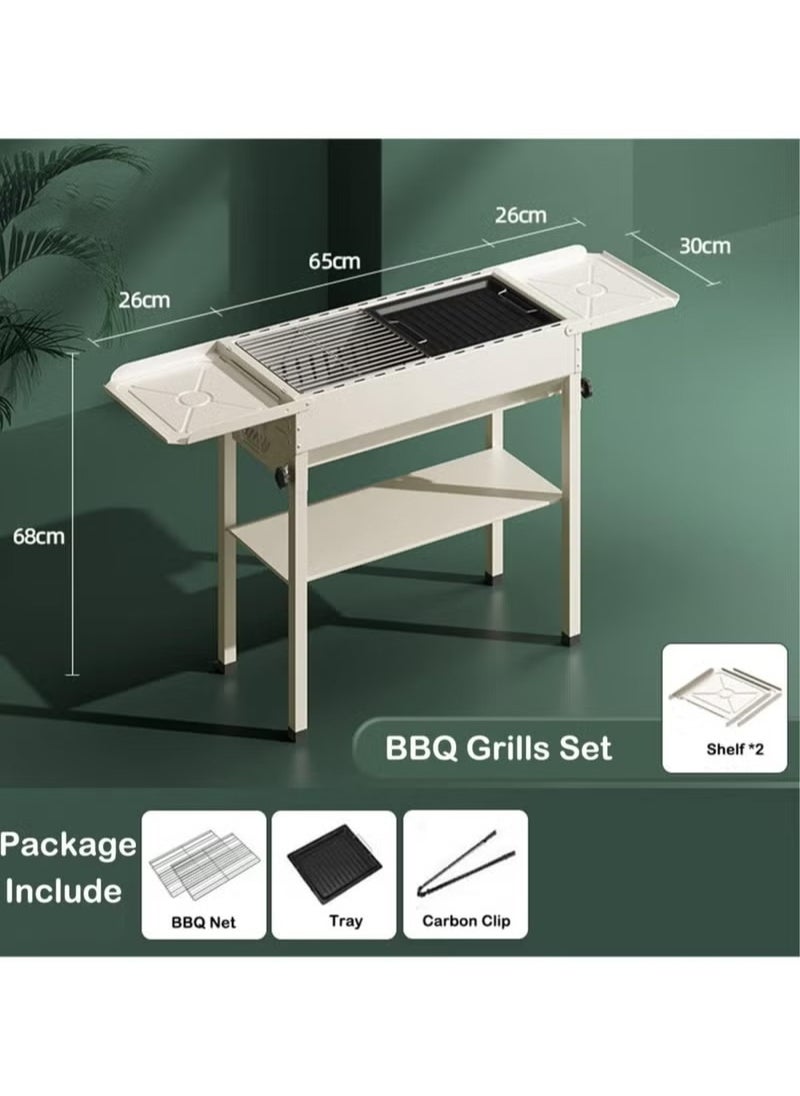 XiuWoo Charcoal Grills Folded Camping Barbecue Grill BBQ Barbecue Stove Carbon Grill Barbecue Utensils for Garden Backyard Party Picnic Camping Outdoor Cooking Suit for 5-15 Person White  - Image 4