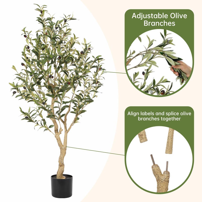 Realead Faux Olive Tree 4ft - Realistic Indoor Olive Tree Plants - Fake Olive Tree with Thick Trunk and Lifelike Fruits - Artificial Olive Trees for Modern Home Office Decor Indoor - Image 5