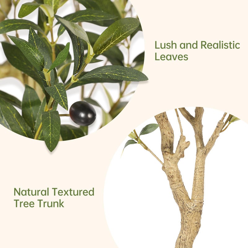 Realead Faux Olive Tree 4ft - Realistic Indoor Olive Tree Plants - Fake Olive Tree with Thick Trunk and Lifelike Fruits - Artificial Olive Trees for Modern Home Office Decor Indoor - Image 3
