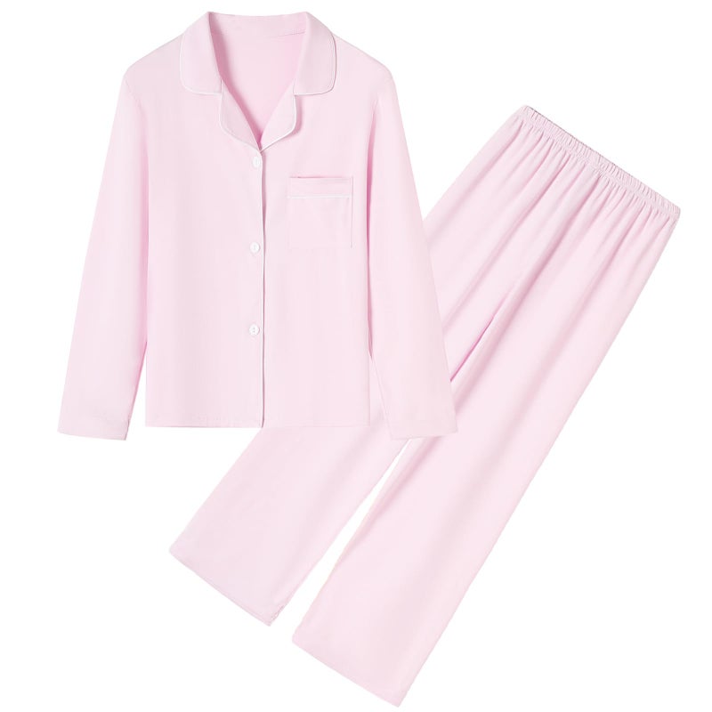 Umeyda Girls Button Down Pajamas Set, Long Sleeve Pjs Nightwear Sleepwear for Teen Kid 2 Pcs Loungewear, Pink, 7-8 Years=140 - Image 1