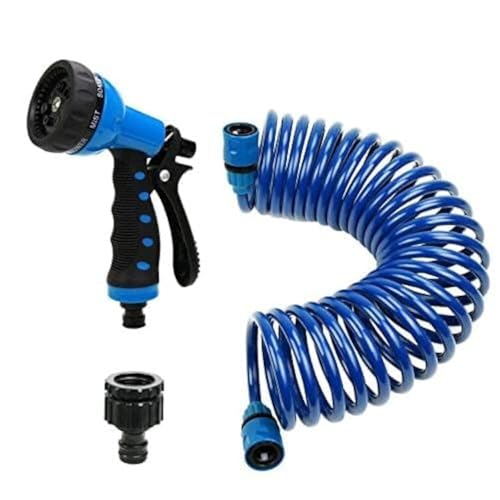 PiscatorZone EVA Recoil Garden Hose 25ft - Includes 7 Pattern Spray Nozzle,Retractable Curly Water Hose - Image 1