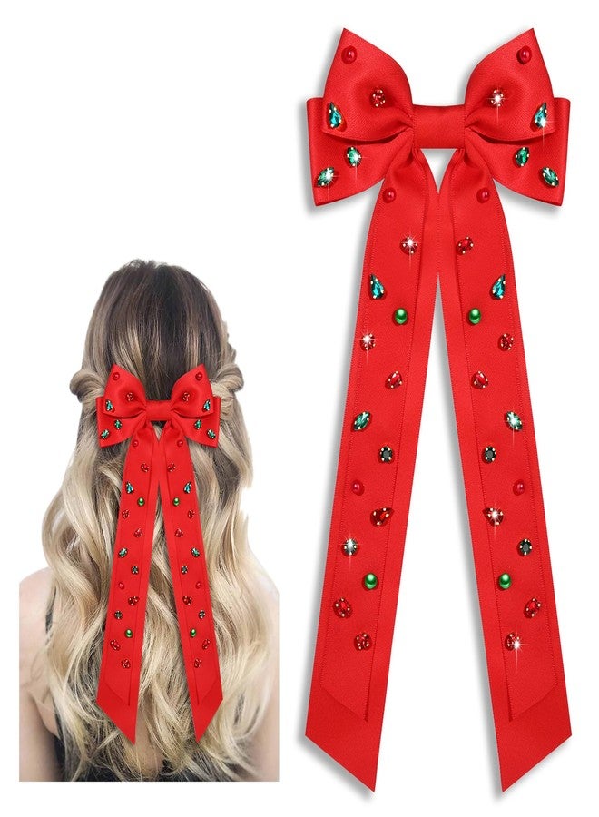 مولوك مشابك شعر لعيد الميلاد، مشابك شعر على شكل فيونكات، فيونكات شعر على شكل شجرة عيد الميلاد وغزال الرنة، إكسسوارات شعر لعيد الميلاد، خرز أحمر - Image 1