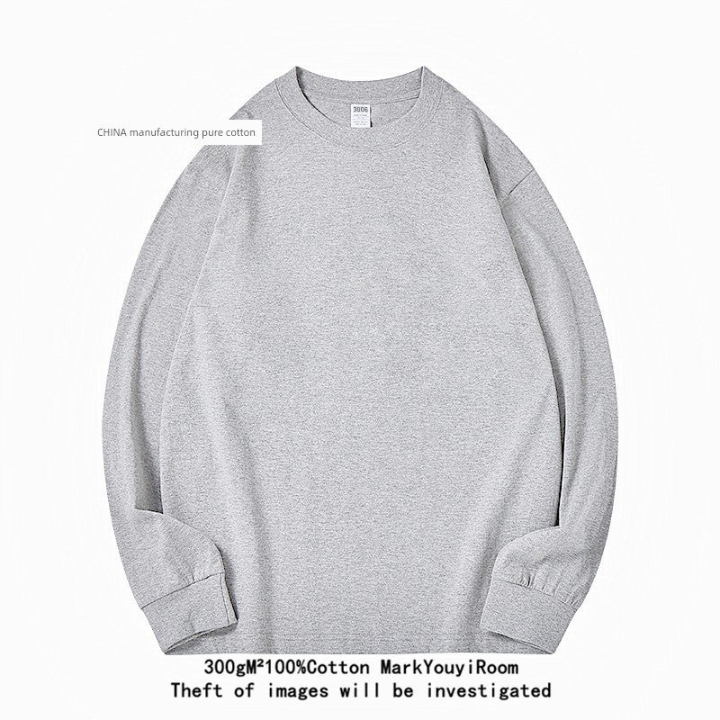 300G heavy cotton long-sleeved t-shirt loose solid color top white T-shirt undershirt thick men's and women's T-shirt - Image 3