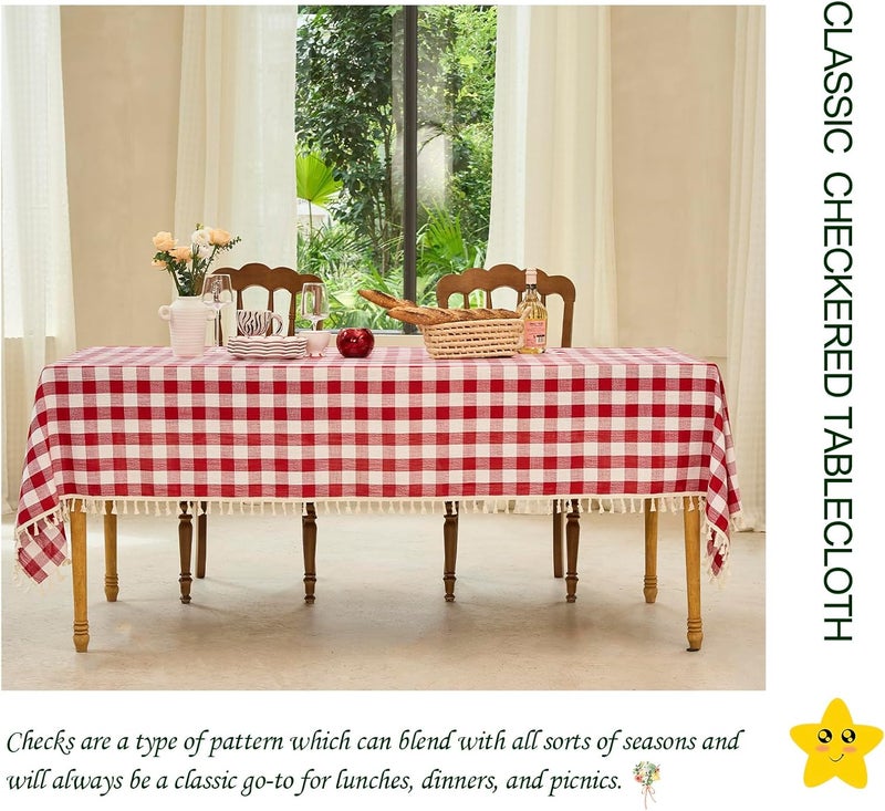 Midsummer Breeze Rectangle Tablecloth  Rustic Gingham Buffalo Plaid Table Cloth for Thanksgiving Christmas Kitchen Dining Room 55x84 Inch Red and White - Image 3