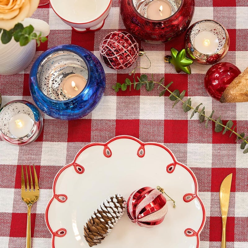 Midsummer Breeze Rectangle Tablecloth  Rustic Gingham Buffalo Plaid Table Cloth for Thanksgiving Christmas Kitchen Dining Room 55x84 Inch Red and White - Image 5