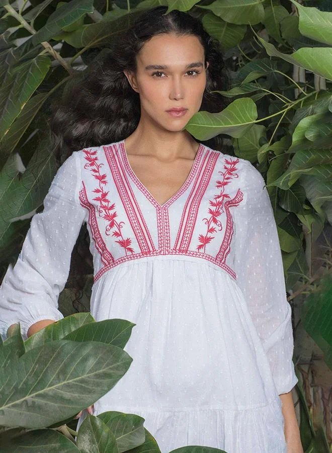 Virgio 100% Cotton Dress With Intricate Contrast Embroidery